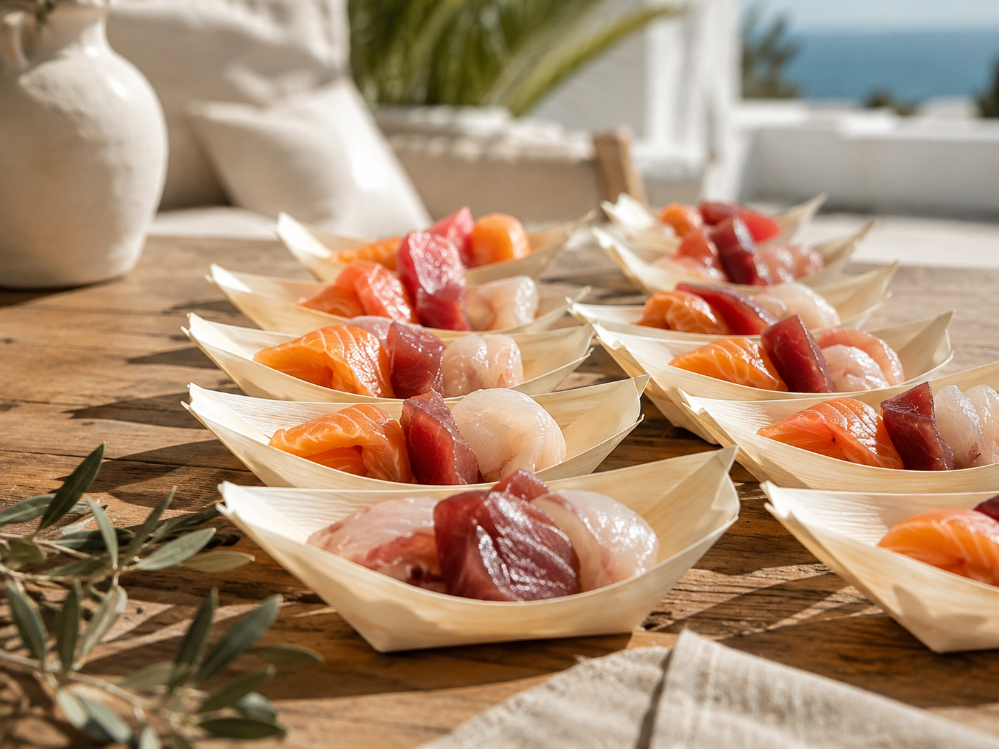 Salmon nigiri and sashimi selection